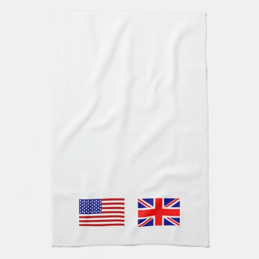 イギリスとアメリカの国旗並べて キッチンタオル (縦)