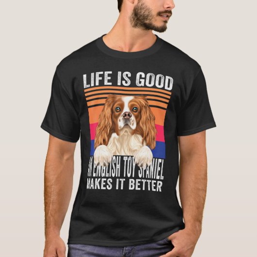 イギリスのおもちゃスパニエル犬が人生を良いヴィンテージ Tシャツ (正面)