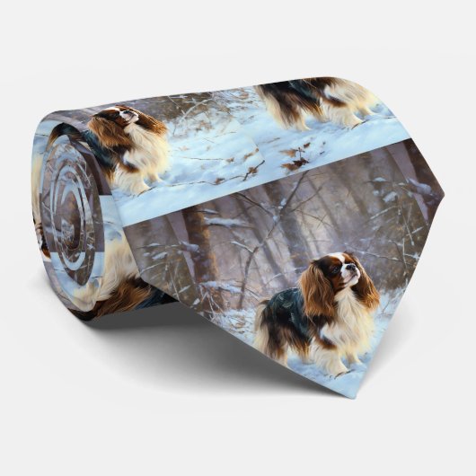 イギリスのおもちゃスパニエル犬が雪のクリスマスを過ごす ネクタイ (ロール)