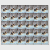 イギリスのおもちゃスパニエル犬が雪のクリスマスを過ごす ラッピングペーパー (フラット)