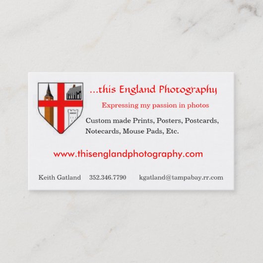 イギリスのこの写真撮影 名刺 (正面)