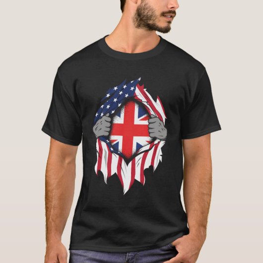 イギリスのアメリカ国旗の胸に旗を持ち込む Tシャツ (正面)