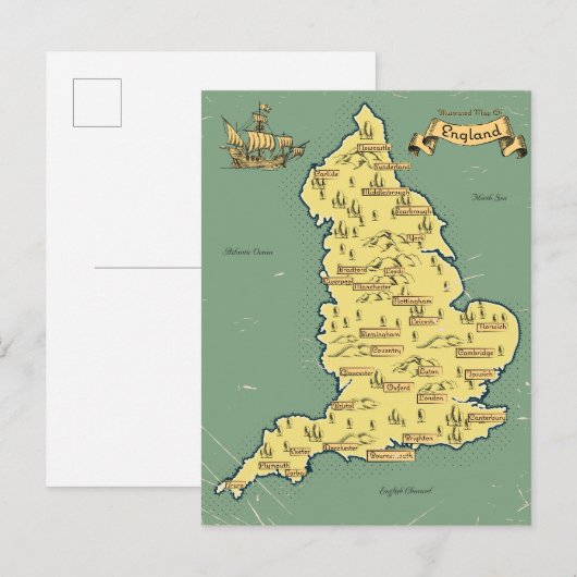 イギリスのイラスト旅行地図 インビテーションポストカード (正面/裏面)
