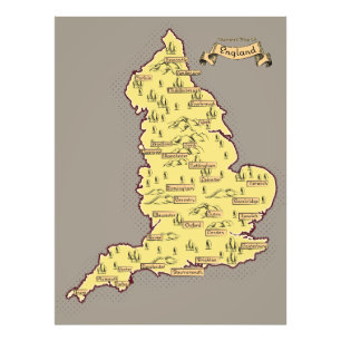 イギリスのイラスト旅行地図 フォトプリント           