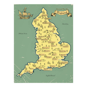 イギリスのイラスト旅行地図 フォトプリント           
