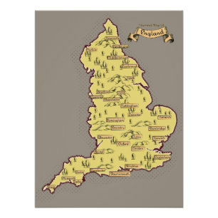 イギリスのイラスト旅行地図 ポスター
