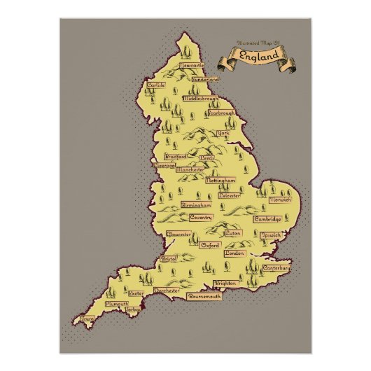 イギリスのイラスト旅行地図 ポスター (正面)