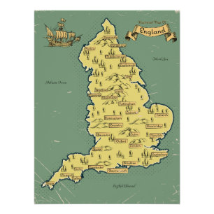 イギリスのイラスト旅行地図 ポスター