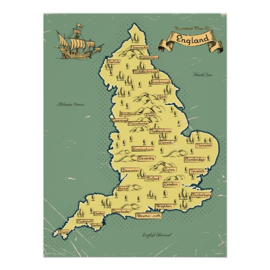 イギリスのイラスト旅行地図 ポスター (正面)