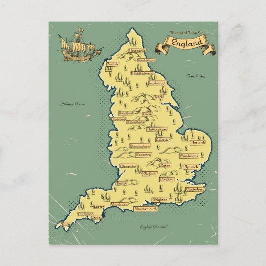 イギリスのイラスト旅行地図 案内ポストカード (正面)