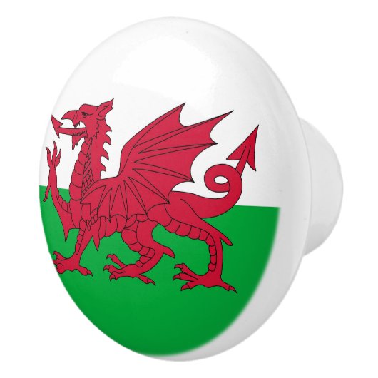 イギリスのウェールズ州旗とセラミックノブの引っ張り セラミックノブ (右)