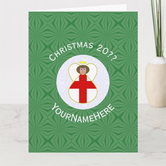 イギリスのエンジェルクリスマスパーソナライズされた国旗 カード (正面)