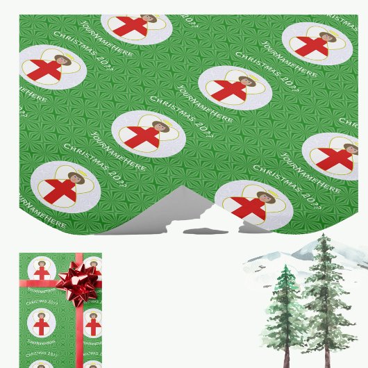 イギリスのエンジェルクリスマスパーソナライズされた国旗 ラッピングペーパー