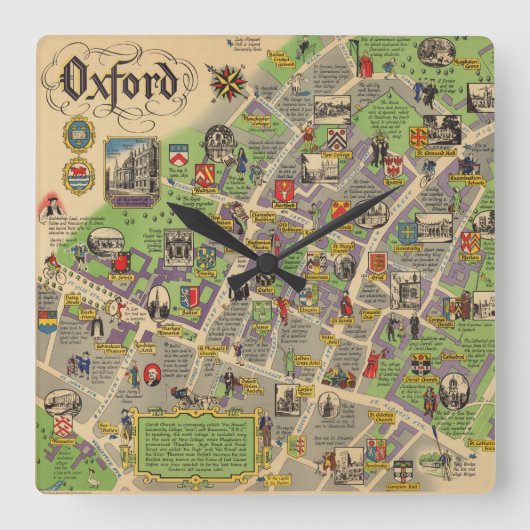 イギリスのオックスフォードの地図（イギリス鉄道） スクエア壁時計 (正面)