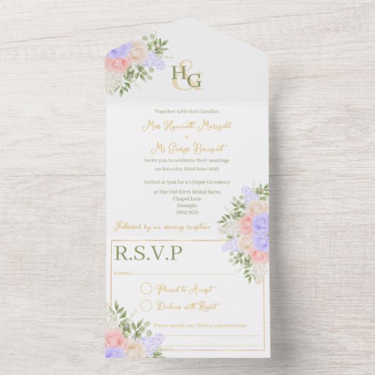 イギリスのカントリーガーデン オールインワン ウェディング招待状 オールインワン招待状 (内側)