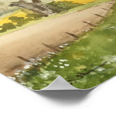 イギリスのカントリーサイドフィールド&牛の水彩 ポスター (角)