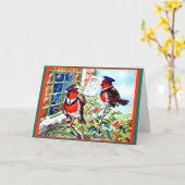 イギリスのクリスマス・ロビン郵便配達員 鳥 1934年 アート カード (黄色い花)