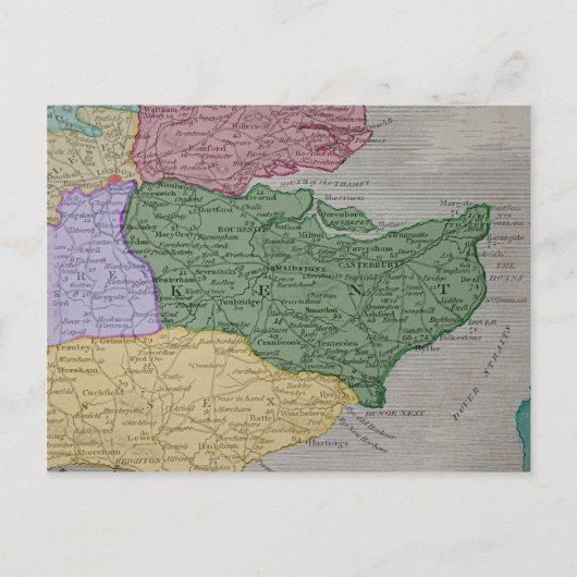 イギリスのケント県のヴィンテージ地図 ポストカード (正面)