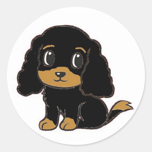 イギリスのコッカースパニエル犬ブラック&タン漫画 ラウンドシール (正面)