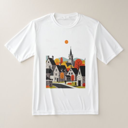イギリスのコテージのある街並み Tシャツ (レイダウン)