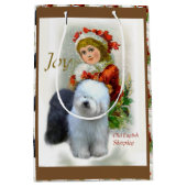 イギリスのシェプドッグクリスマス ミディアムペーパーバッグ (正面)