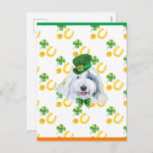 イギリスのシェプドッグ・シャムロック・セント・パトリック・デー シーズンポストカード (正面/裏面)