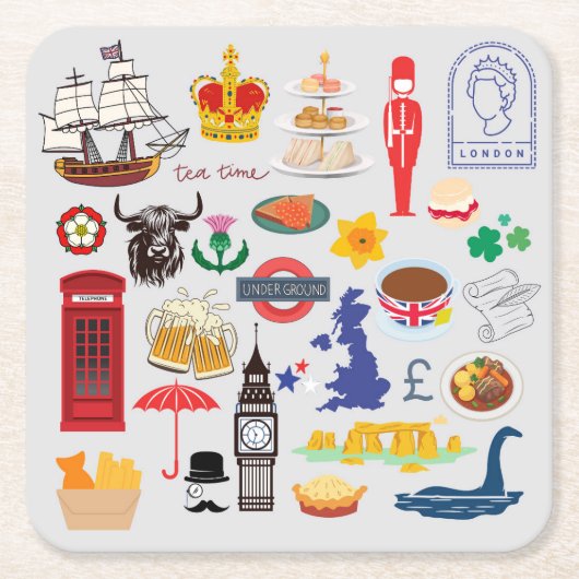 イギリスのシンボル スクエアペーパーコースター (正面)