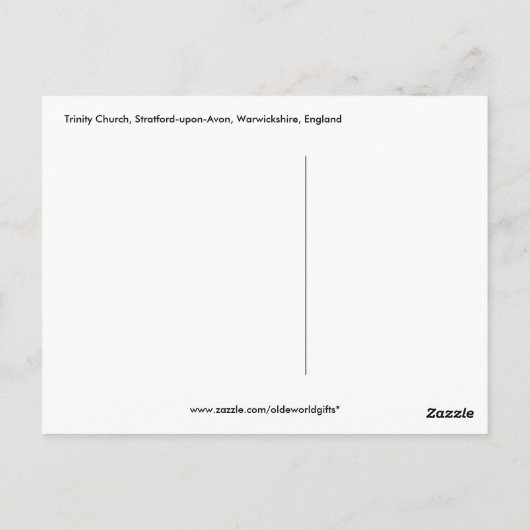 イギリスのストラトフォード・オン・アボンのトリニティ教会I ポストカード (裏面)