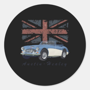 イギリスのスポーツカーオースティンヒーリーと連合国旗 ラウンドシール