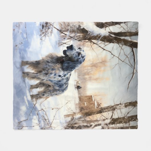 イギリスのセッターが雪のクリスマスを過ごす フリースブランケット (正面(横))