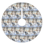 イギリスのセッターが雪のクリスマスを過ごす ブラッシュドポリエステルツリースカート (正面)