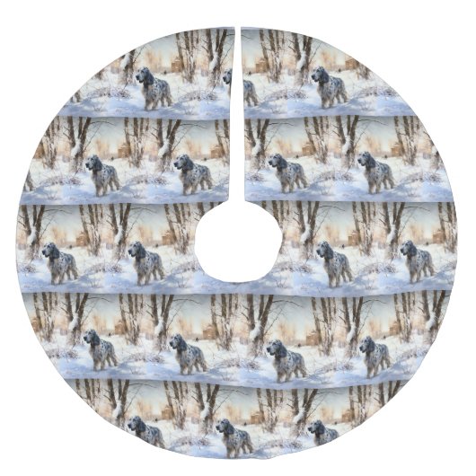 イギリスのセッターが雪のクリスマスを過ごす ブラッシュドポリエステルツリースカート (正面)
