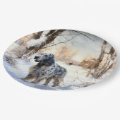 イギリスのセッターが雪のクリスマスを過ごす ペーパープレート (アングル)