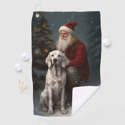 イギリスのセッターとサンタクロースフェスティバルクリスマス ゴルフタオル (インサイチュ)
