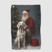 イギリスのセッターとサンタクロースフェスティバルクリスマス ゴルフタオル (正面)
