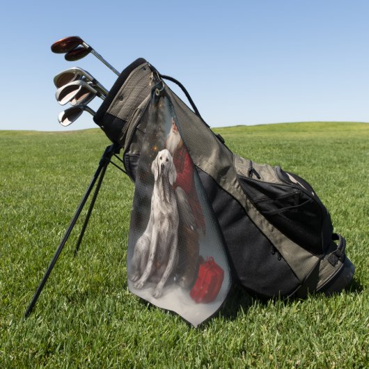 イギリスのセッターとサンタクロースフェスティバルクリスマス ゴルフタオル (グリーン)