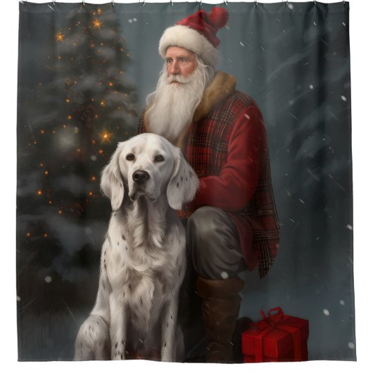イギリスのセッターとサンタクロースフェスティバルクリスマス シャワーカーテン (正面)