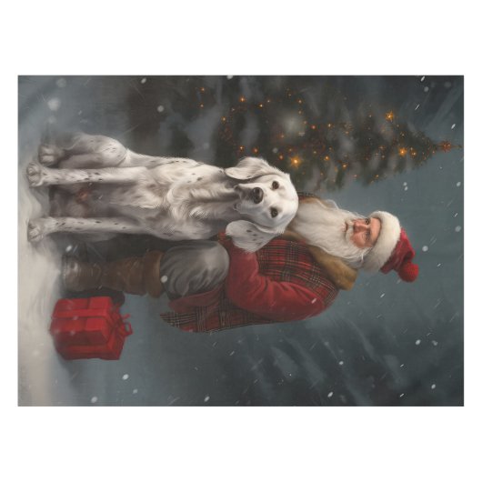 イギリスのセッターとサンタクロースフェスティバルクリスマス テーブルクロス (正面(横))