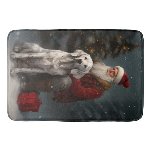 イギリスのセッターとサンタクロースフェスティバルクリスマス バスマット (正面)