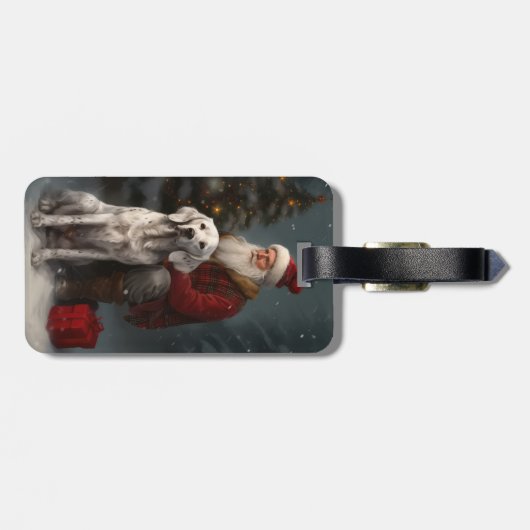 イギリスのセッターとサンタクロースフェスティバルクリスマス ラゲッジタグ (裏面横)
