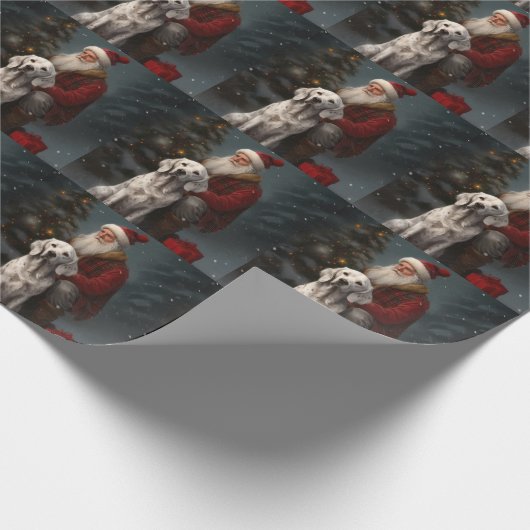 イギリスのセッターとサンタクロースフェスティバルクリスマス ラッピングペーパー (角)