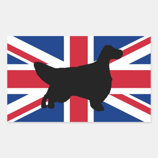 イギリスのセッターシルエットフラグ 長方形シール (正面)