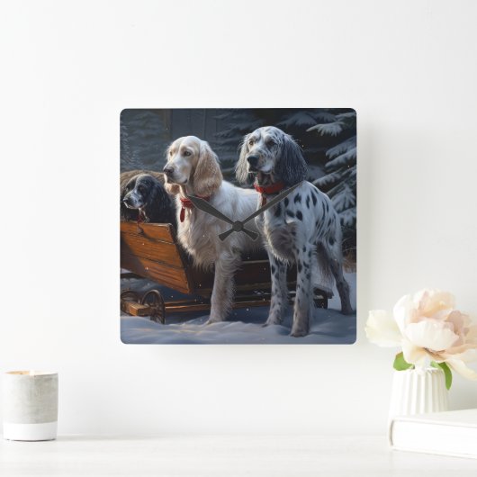 イギリスのセッタースノーウィースリークリスマスデコール スクエア壁時計 (ホーム)