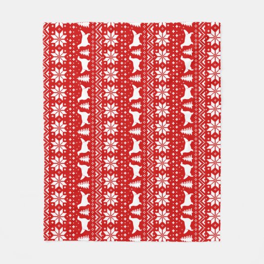 イギリスのセッタードッグシルエットのクリスマスパターン フリースブランケット (正面)