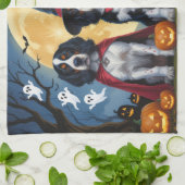 イギリスのセッタードッグズカボチャおもしろいハロウィーン キッチンタオル (折り畳み)