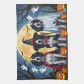 イギリスのセッタードッグズカボチャおもしろいハロウィーン キッチンタオル (縦)