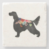 イギリスのセッタードッグブリードボヘミアンフローラシルエット ストーンコースター (正面)