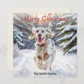 イギリスのセッタードッグ雪の水の色メリークリスマス シーズンカード (正面/裏面)