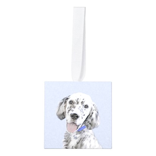 イギリスのセッターブルー絵画ベルトンのドッグアート キューブオーナメント (正面)