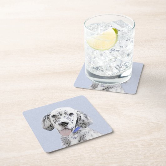 イギリスのセッターブルー絵画ベルトンのドッグアート スクエアペーパーコースター (インサイチュ)